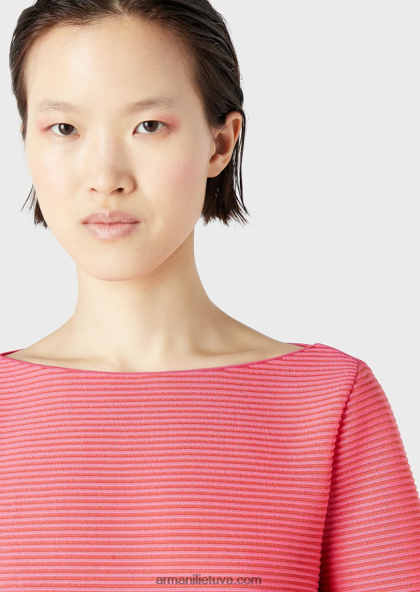 moterys rožinis Armani Valties džemperis iš rumbuoto barre audinio 02482X196