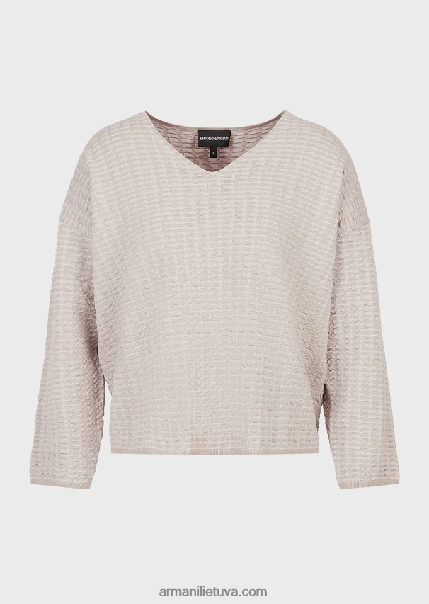 moterys smėlio spalvos Armani V formos kaklo megztinis iš 3d efekto dviejų atspalvių audinio 02482X194