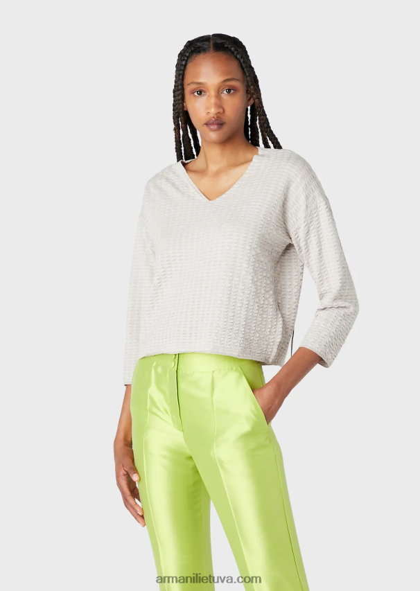 moterys smėlio spalvos Armani V formos kaklo megztinis iš 3d efekto dviejų atspalvių audinio 02482X194