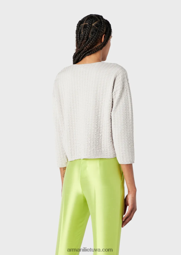 moterys smėlio spalvos Armani V formos kaklo megztinis iš 3d efekto dviejų atspalvių audinio 02482X194