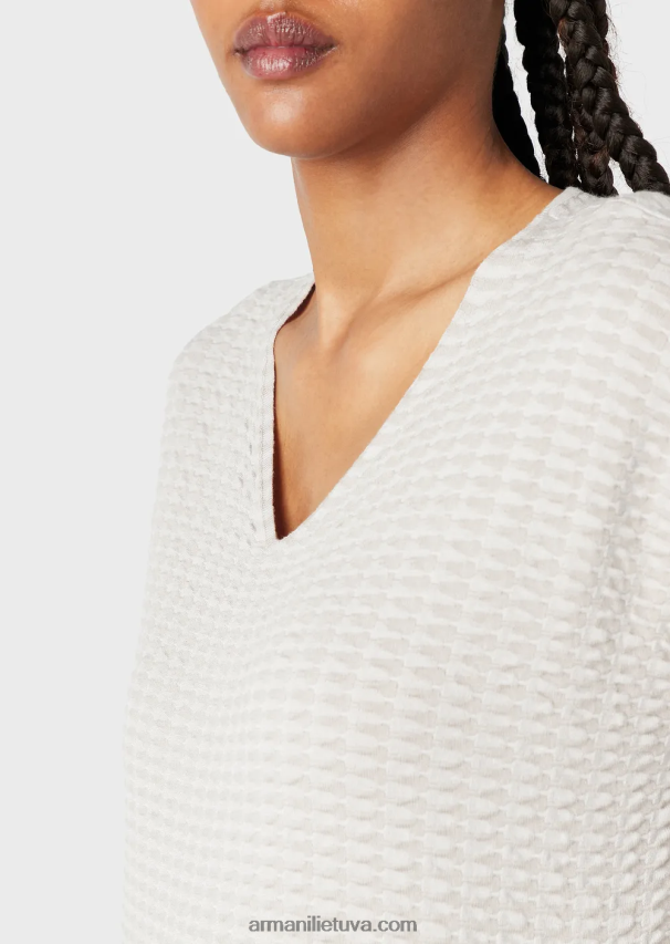 moterys smėlio spalvos Armani V formos kaklo megztinis iš 3d efekto dviejų atspalvių audinio 02482X194