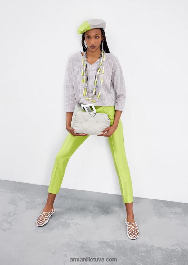 moterys smėlio spalvos Armani V formos kaklo megztinis iš 3d efekto dviejų atspalvių audinio 02482X194