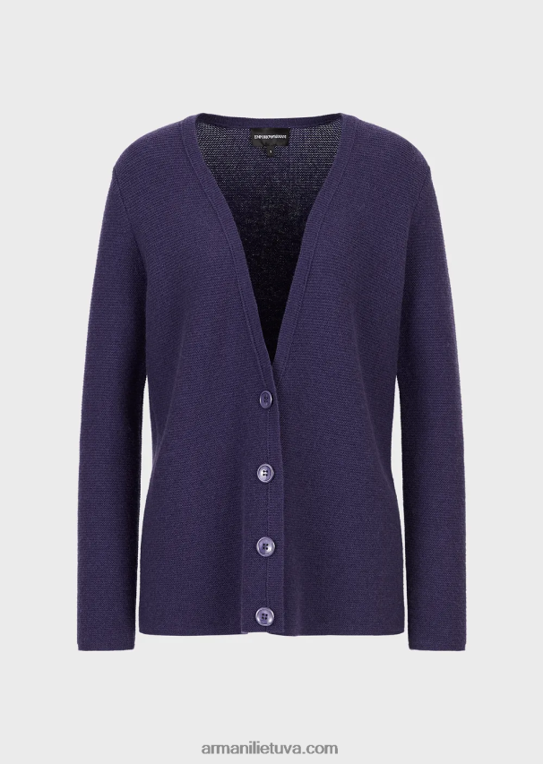 moterys violetinė Armani Besiūlis V formos iškirptės megztinis iš vilnos ir kašmyro 02482X210