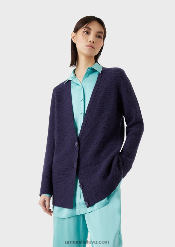 moterys violetinė Armani Besiūlis V formos iškirptės megztinis iš vilnos ir kašmyro 02482X210