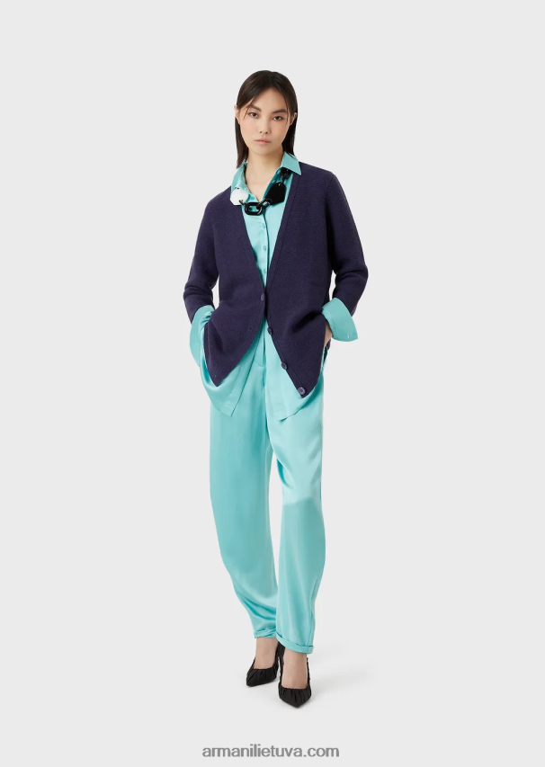 moterys violetinė Armani Besiūlis V formos iškirptės megztinis iš vilnos ir kašmyro 02482X210