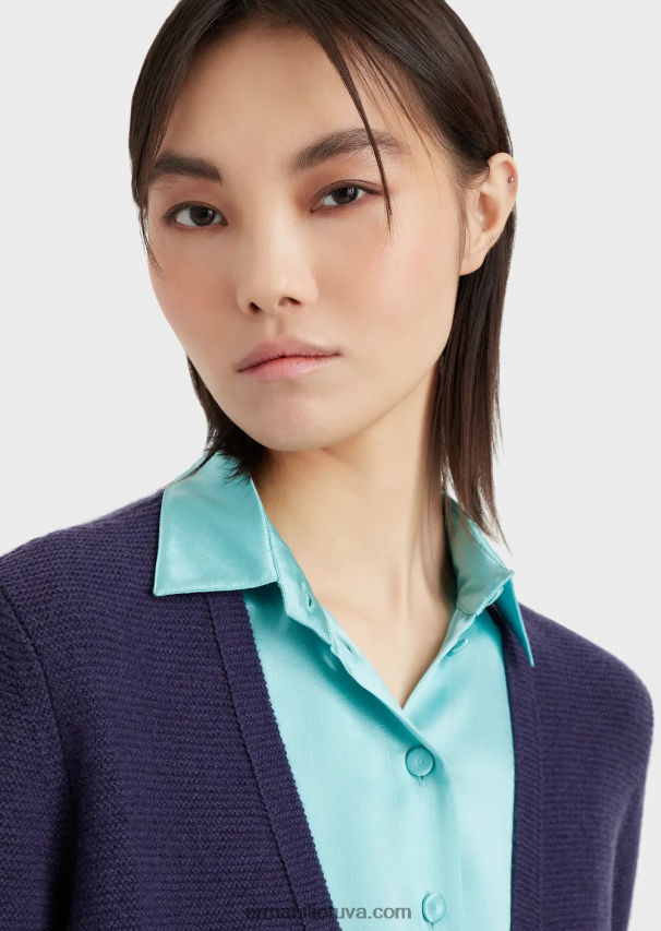 moterys violetinė Armani Besiūlis V formos iškirptės megztinis iš vilnos ir kašmyro 02482X210