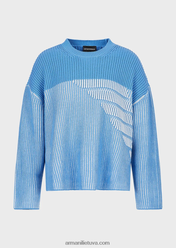 moterys žydros spalvos Armani „vanise“ megztinis su puse šonkauliu su dideliu logotipu 02482X188