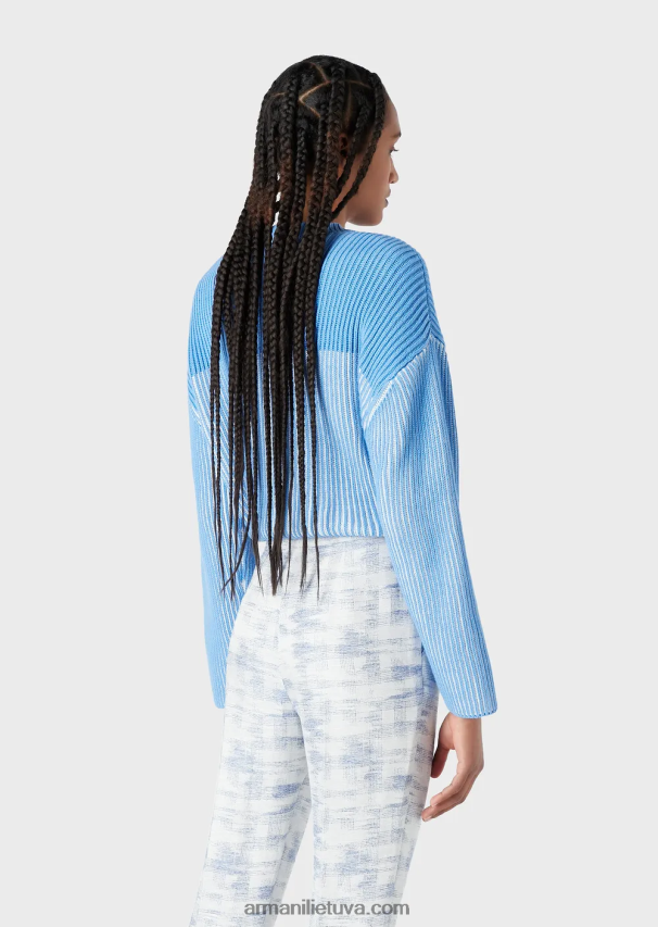 moterys žydros spalvos Armani „vanise“ megztinis su puse šonkauliu su dideliu logotipu 02482X188