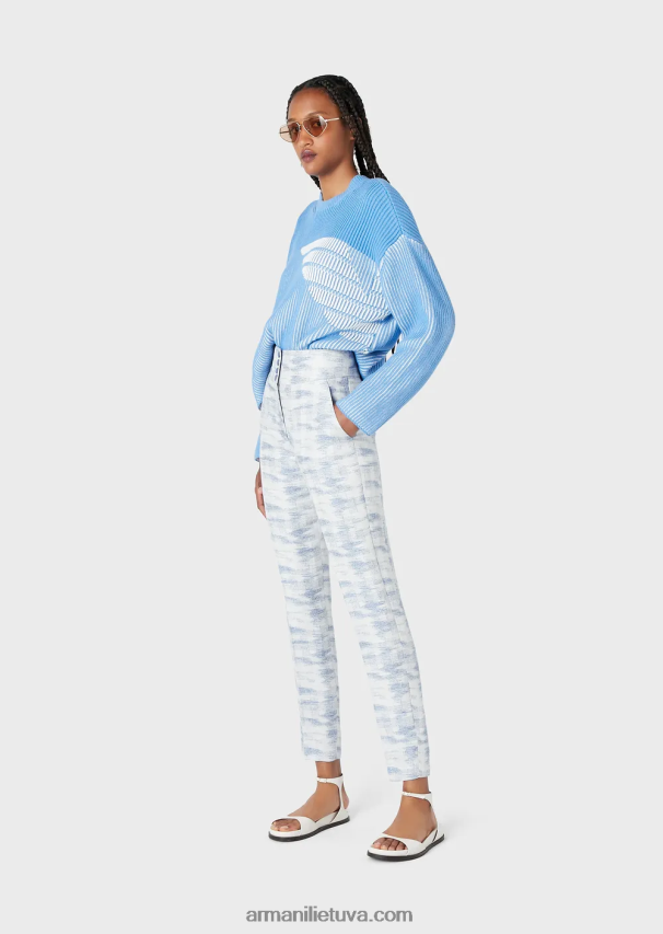 moterys žydros spalvos Armani „vanise“ megztinis su puse šonkauliu su dideliu logotipu 02482X188