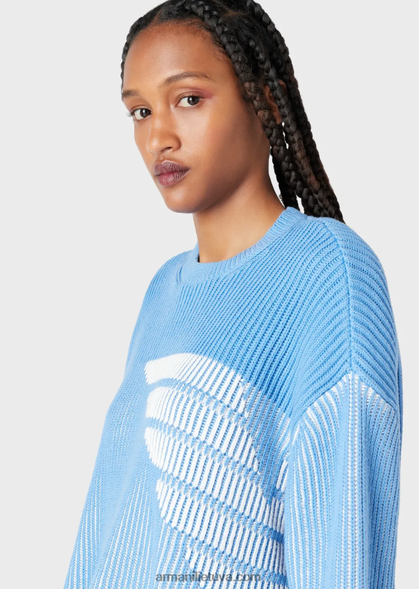 moterys žydros spalvos Armani „vanise“ megztinis su puse šonkauliu su dideliu logotipu 02482X188