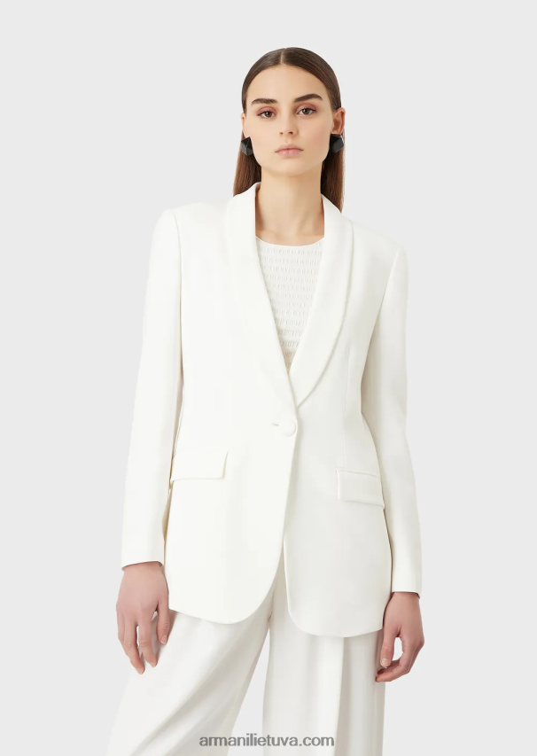 moterys baltas Armani envers-satino skara-apykaklės striukė 02482X415