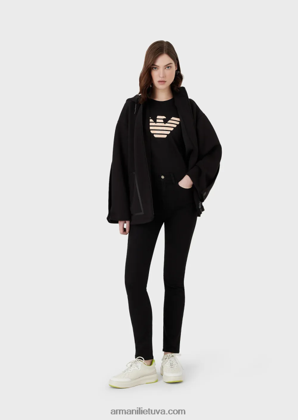 moterys juodas Armani Didelio dydžio megztinis su užtrauktuku gobtuvu iš akvalanginio audinio 02482X240