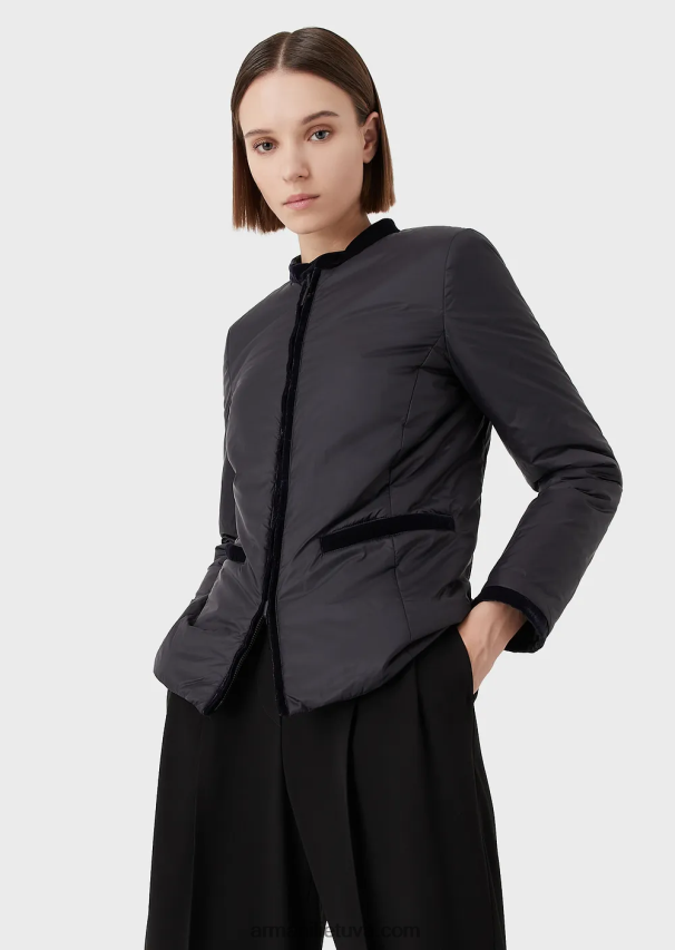 moterys juodas Armani Nailono apverčiama striukė su guru apykakle 02482X247