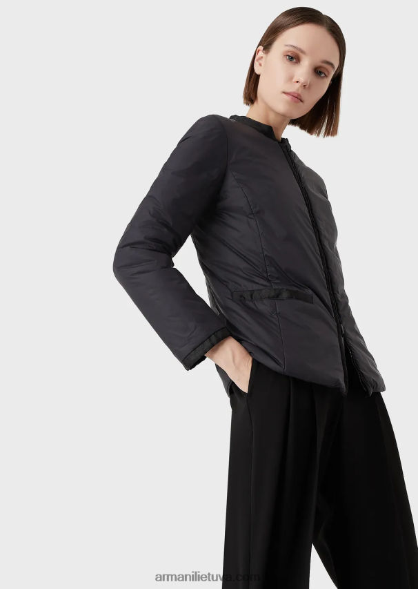 moterys juodas Armani Nailono apverčiama striukė su guru apykakle 02482X247