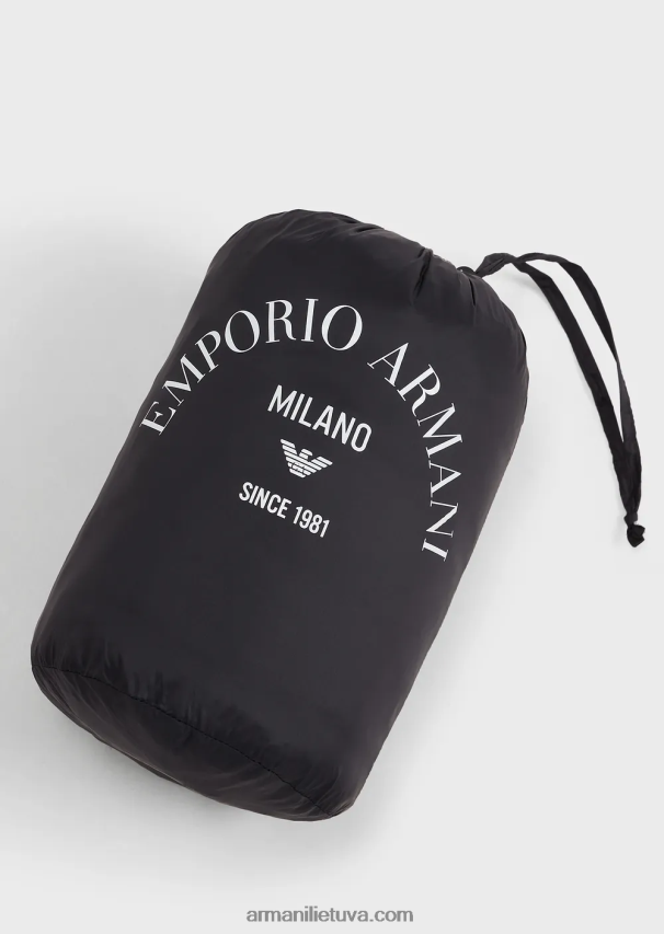 moterys juodas Armani Nailono apverčiama striukė su guru apykakle 02482X247