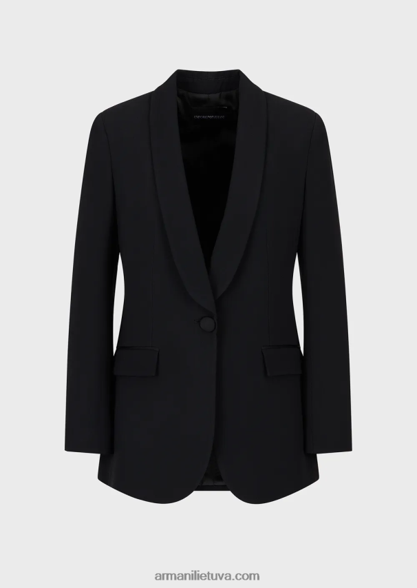 moterys juodas Armani envers-satino skara-apykaklės striukė 02482X414