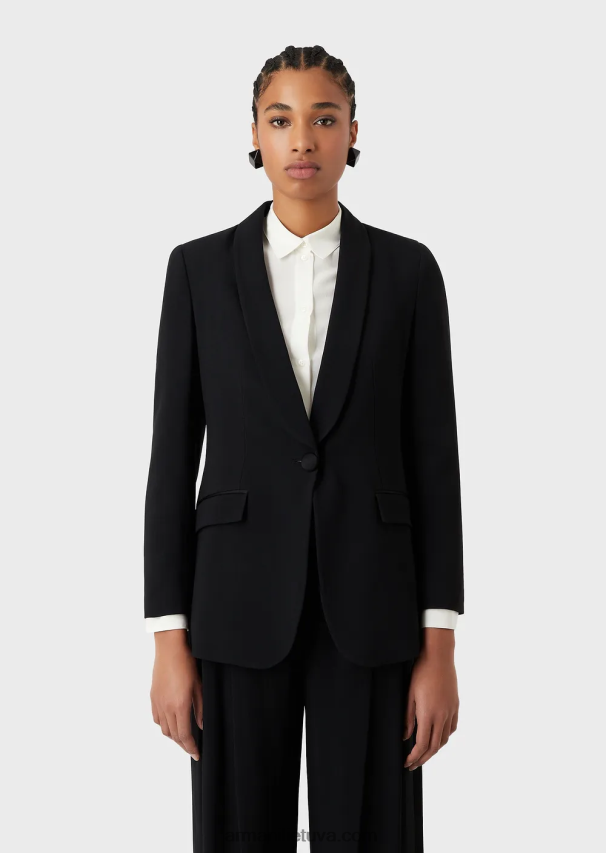 moterys juodas Armani envers-satino skara-apykaklės striukė 02482X414