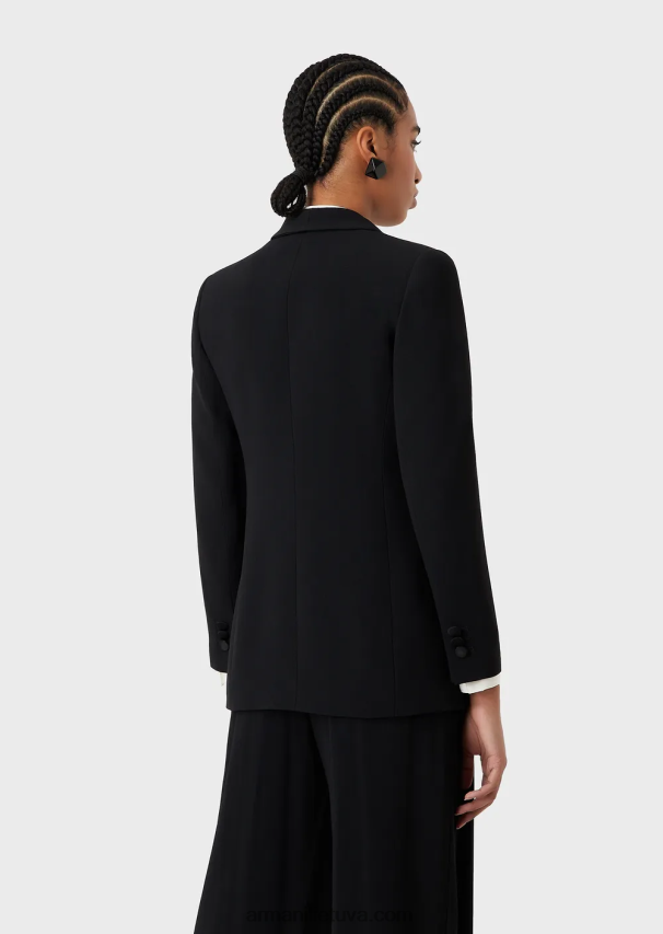 moterys juodas Armani envers-satino skara-apykaklės striukė 02482X414