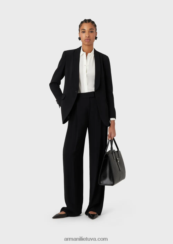 moterys juodas Armani envers-satino skara-apykaklės striukė 02482X414