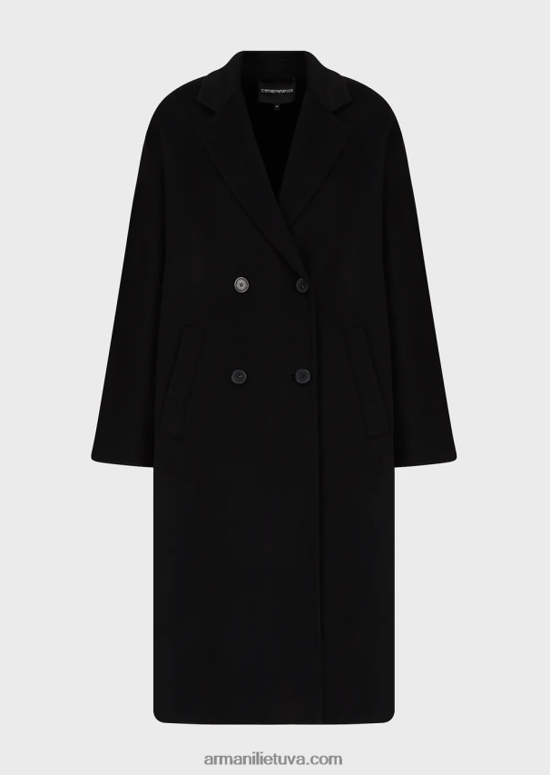 moterys juodas Armani kazentino vilnos ir kašmyro dvieilis paltas 02482X253