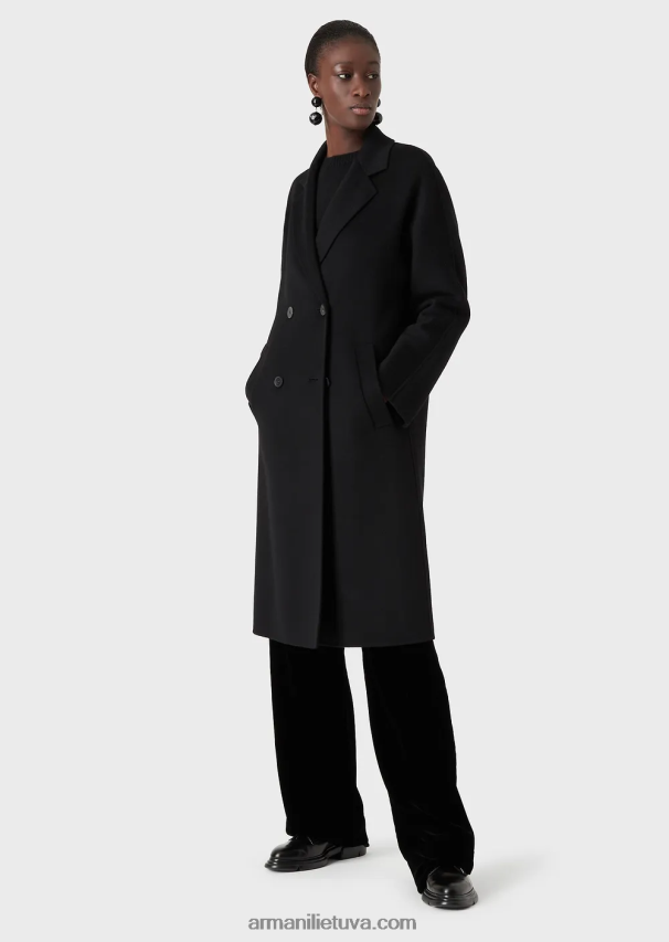 moterys juodas Armani kazentino vilnos ir kašmyro dvieilis paltas 02482X253