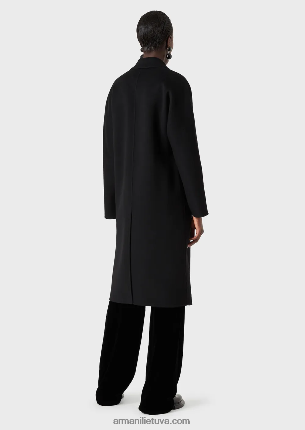 moterys juodas Armani kazentino vilnos ir kašmyro dvieilis paltas 02482X253