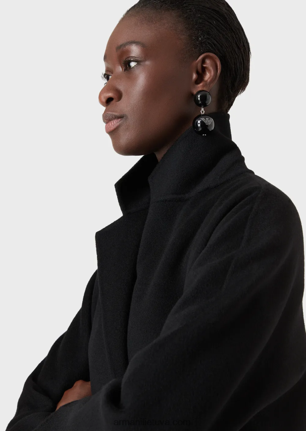 moterys juodas Armani kazentino vilnos ir kašmyro dvieilis paltas 02482X253