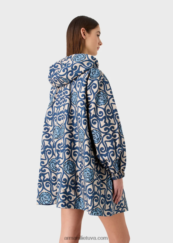 moterys mėlyna Armani tvarios kolekcijos apverčiamas organinis ruoželinis parkas su gobtuvu ir virvele 02482X249