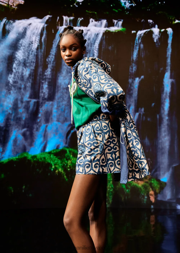 moterys mėlyna Armani tvarios kolekcijos apverčiamas organinis ruoželinis parkas su gobtuvu ir virvele 02482X249