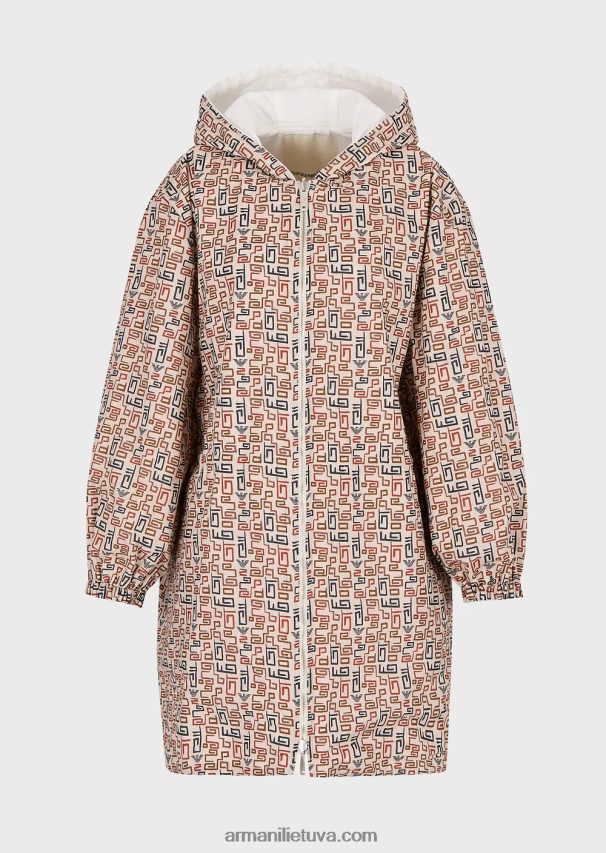 moterys pieno baltumo Armani tvarios kolekcijos apverčiamas organinis ruoželinis parkas su gobtuvu ir virvele 02482X248