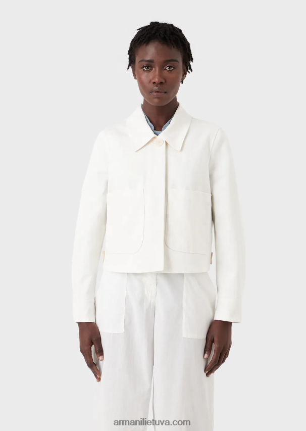 moterys pieno baltumo Armani tvarios kolekcijos ekologiška bulių karpyta palaidinė 02482X250