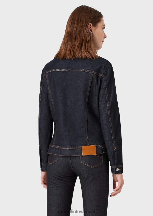 moterys tamsiai mėlyna Armani išskalbtas komforto džinsinis švarkas 02482X245