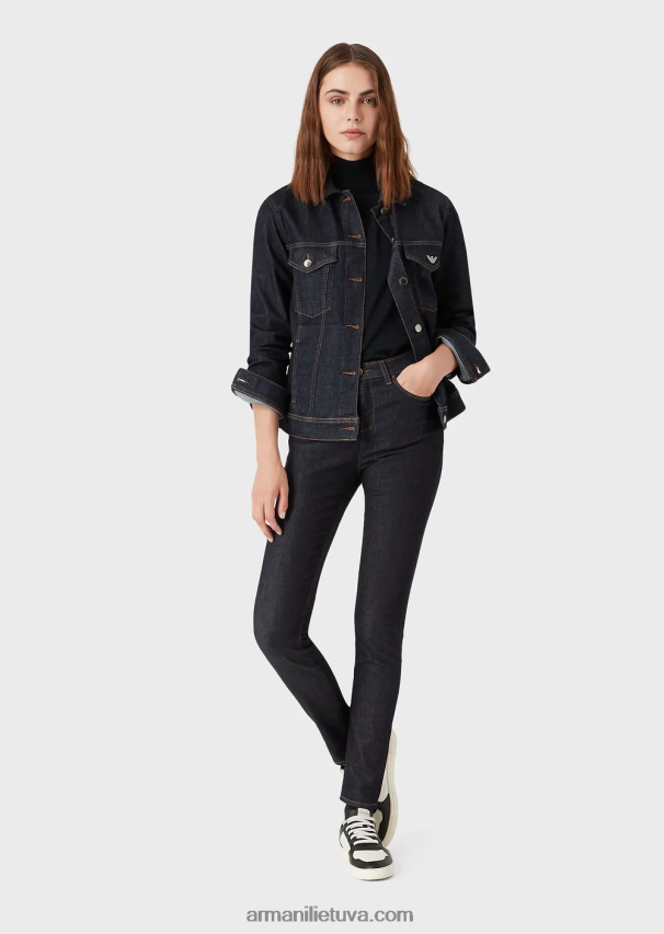 moterys tamsiai mėlyna Armani išskalbtas komforto džinsinis švarkas 02482X245
