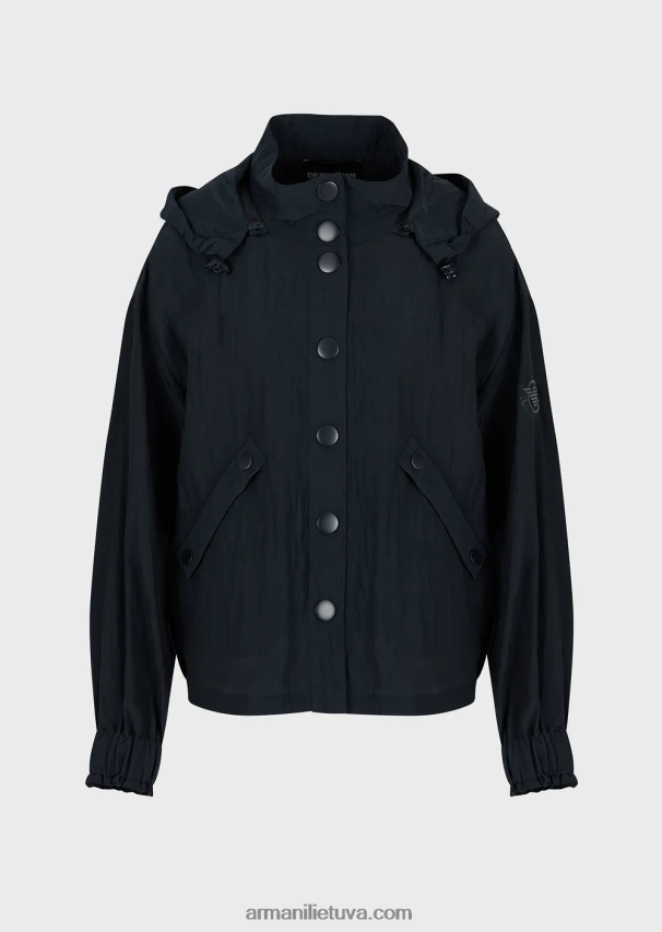 moterys tamsiai mėlyna Armani techninė kupro palaidinė su gobtuvu su raišteliu 02482X236