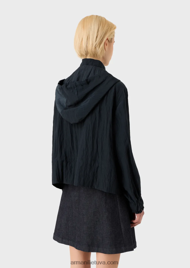 moterys tamsiai mėlyna Armani techninė kupro palaidinė su gobtuvu su raišteliu 02482X236