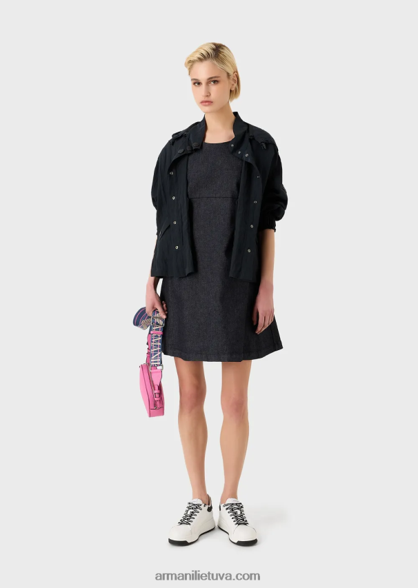 moterys tamsiai mėlyna Armani techninė kupro palaidinė su gobtuvu su raišteliu 02482X236