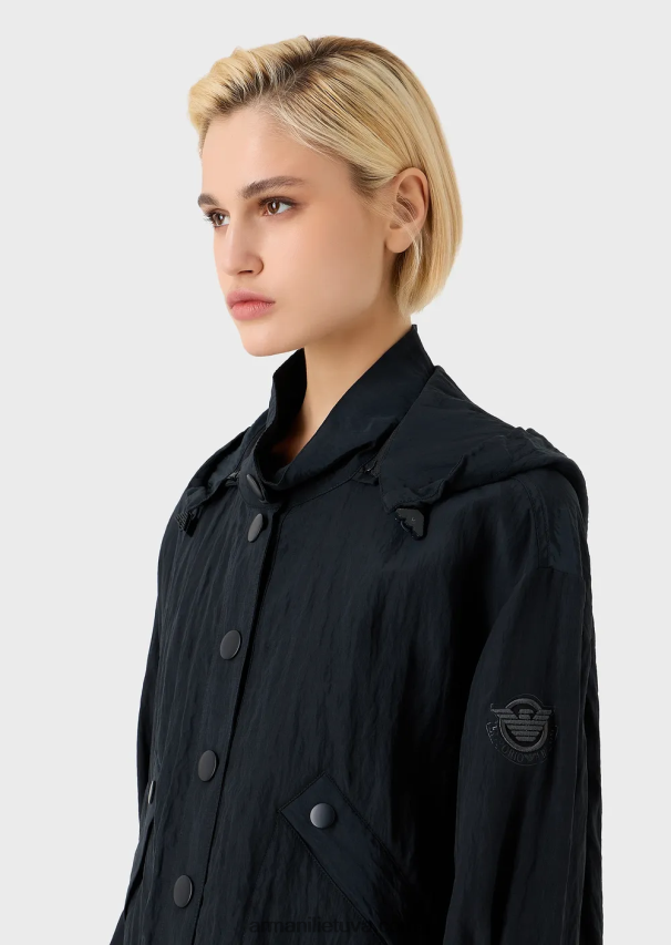 moterys tamsiai mėlyna Armani techninė kupro palaidinė su gobtuvu su raišteliu 02482X236