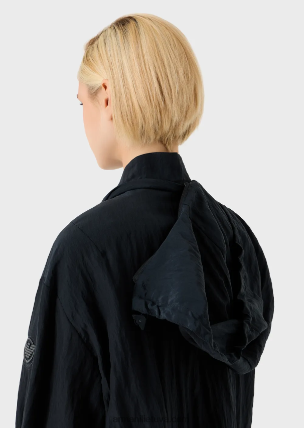 moterys tamsiai mėlyna Armani techninė kupro palaidinė su gobtuvu su raišteliu 02482X236