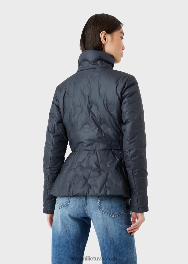 moterys tamsiai mėlyna Armani vandeniui atstumianti apverčiama nailoninė pūkinė striukė su perdirbtais pūkais 02482X239
