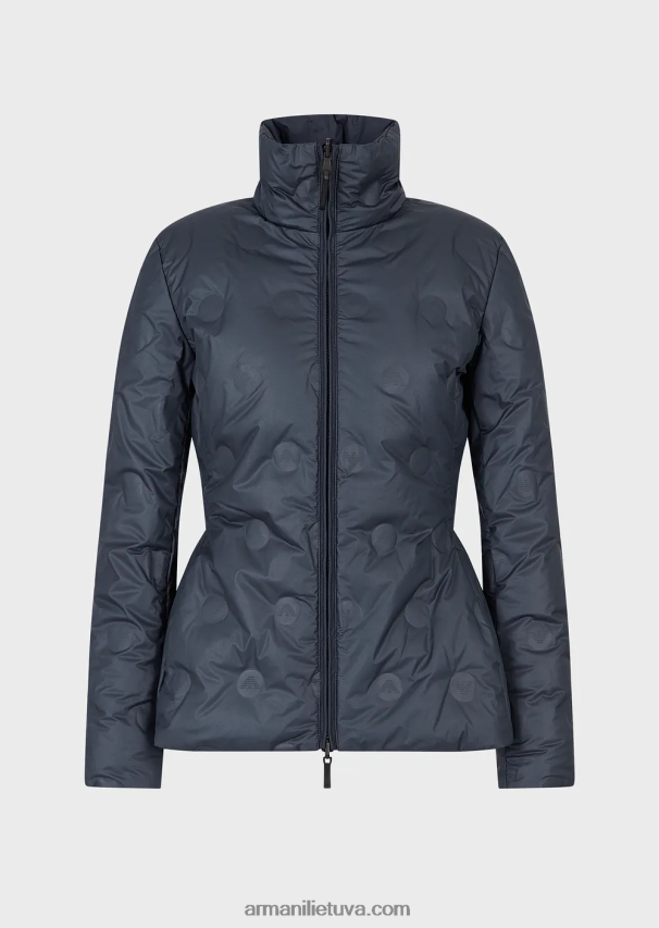 moterys tamsiai mėlyna Armani vandeniui atstumianti apverčiama nailoninė pūkinė striukė su perdirbtais pūkais 02482X239