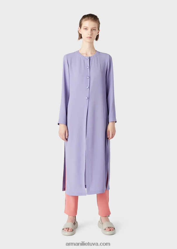 moterys violetinė Armani granito audinio paltas su sagomis ir šoniniais skeltukais 02482X244