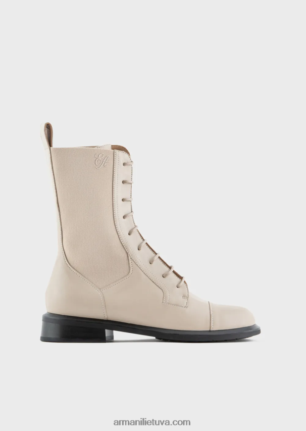 moterys smėlio spalvos Armani odiniai suvarstomi kulkšnies batai su elastiniais įdėklais 02482X491