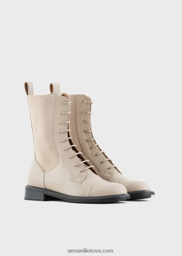 moterys smėlio spalvos Armani odiniai suvarstomi kulkšnies batai su elastiniais įdėklais 02482X491