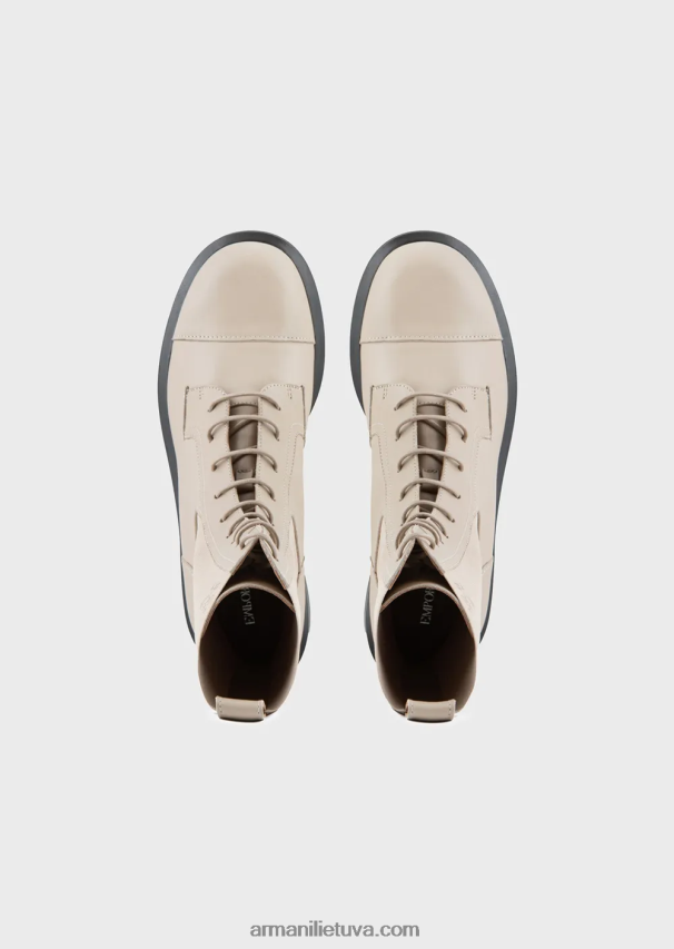 moterys smėlio spalvos Armani odiniai suvarstomi kulkšnies batai su elastiniais įdėklais 02482X491