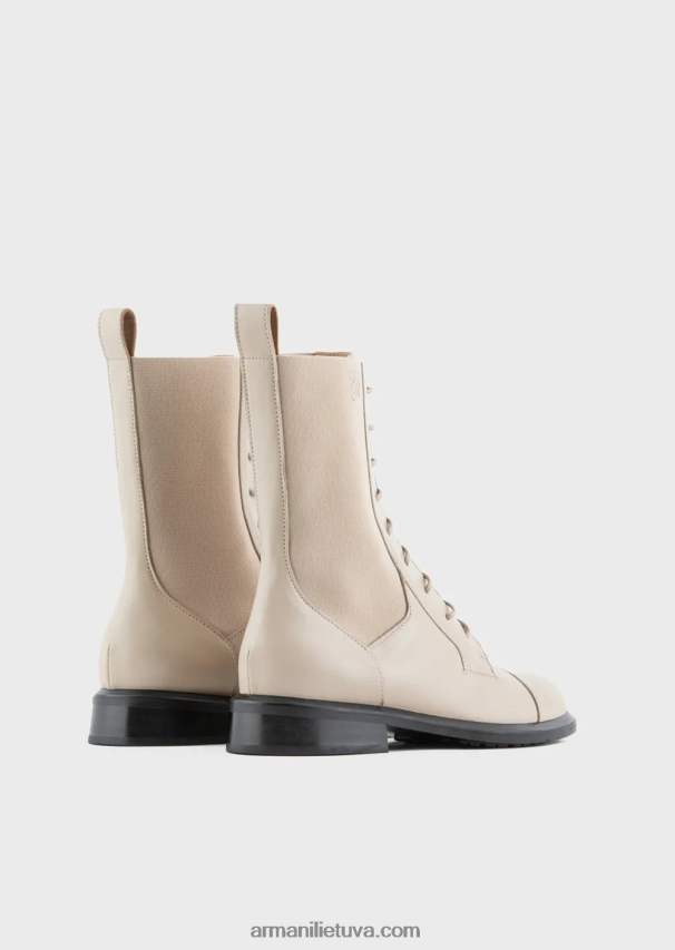 moterys smėlio spalvos Armani odiniai suvarstomi kulkšnies batai su elastiniais įdėklais 02482X491