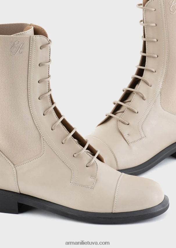 moterys smėlio spalvos Armani odiniai suvarstomi kulkšnies batai su elastiniais įdėklais 02482X491
