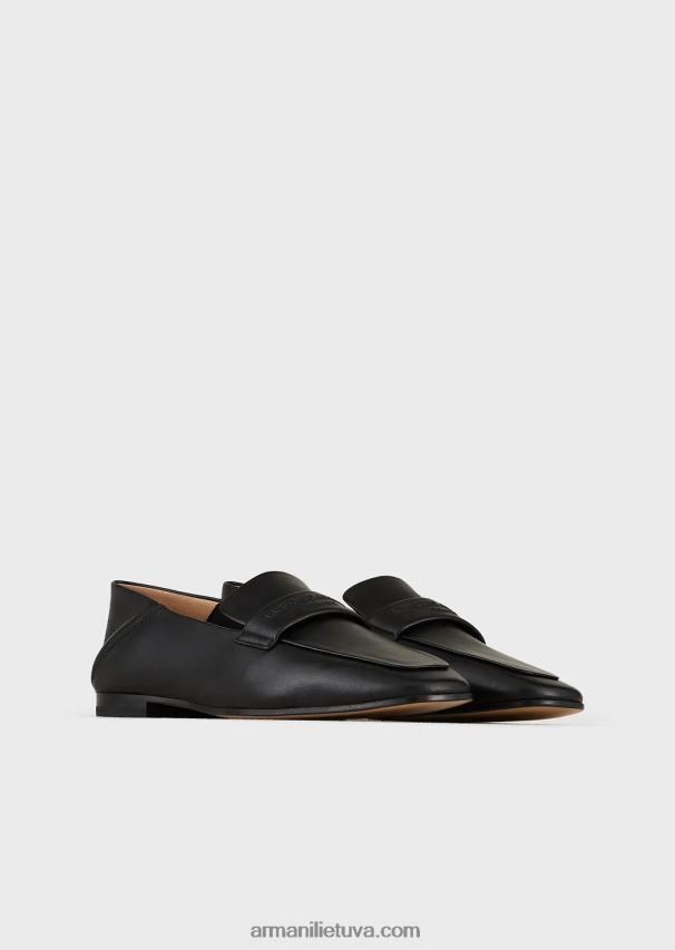 moterys juodas Armani Nappa odiniai batukai su įspaustu logotipu 02482X502