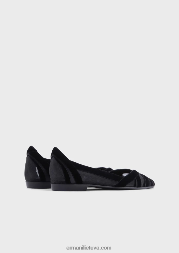 moterys juodas Armani aksominės ir atlasinės smailios balerinos 02482X497