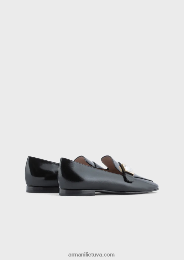 moterys juodas Armani lakuotos odos batai su geometrinėmis detalėmis 02482X493