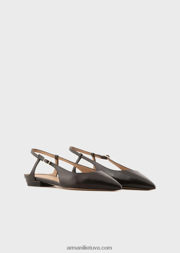 moterys juodas Armani nappa odos slingback balerinos su smailiu pirštu 02482X496